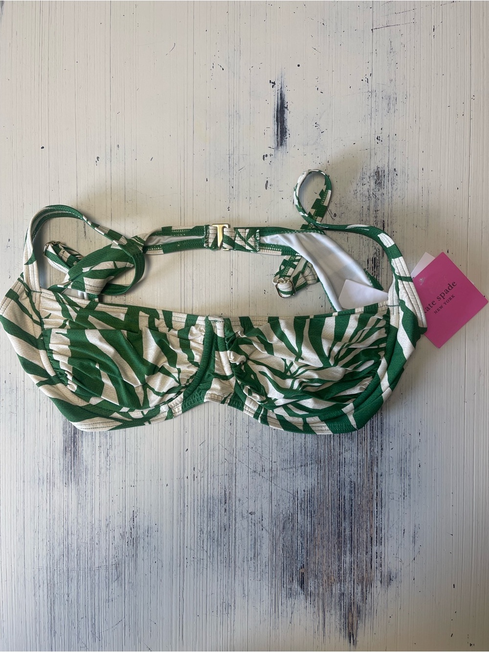 kate spade Green and Cream Zebra-Print Bikini Top with Adjustable Straps